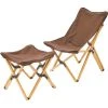 CAMPZ Chaise Pliante En Bambou Ensemble Avec Revêtement Et Repose-pieds, Marron