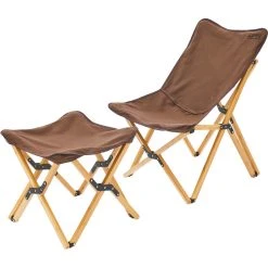 CAMPZ Chaise Pliante En Bambou Ensemble Avec Revêtement Et Repose-pieds, Marron