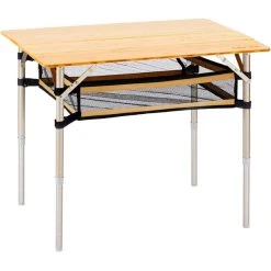 CAMPZ Table En Bambou 80x60x65cm Avec Filet De Rangement, Marron