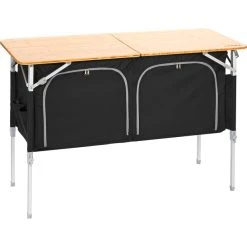 CAMPZ Table En Bambou 120x50x80cm Avec étagère De Rangement, Marron/noir