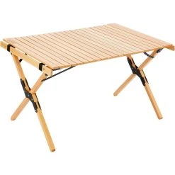 CAMPZ Table à Roulettes En Hêtre 90x60x53cm, Marron