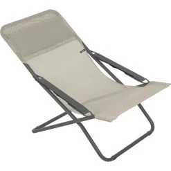 Lafuma Mobilier Transabed Bain De Soleil Avec Cannage Phifertex, Beige/gris